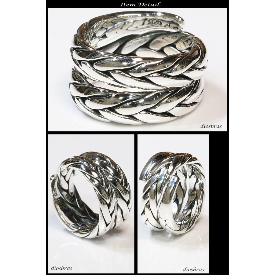 シルバーリング リング ねじり 編み込み 2連 チェーン ツイスト 3つ