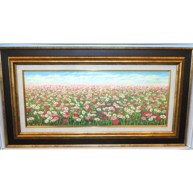 日本の風景 絵画 油絵 木戸孝二 作「佐久高原のコスモス街道」ワイド