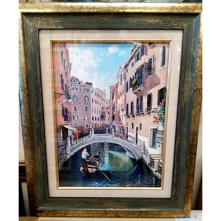 ベネチアの風景 インテリア 油絵 ロマノ 作 「ベネチアの運河