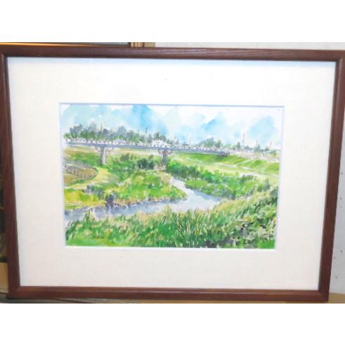 風景絵画 水彩画 横尾武之 作 「埼玉県・小畔川」 自然の景色