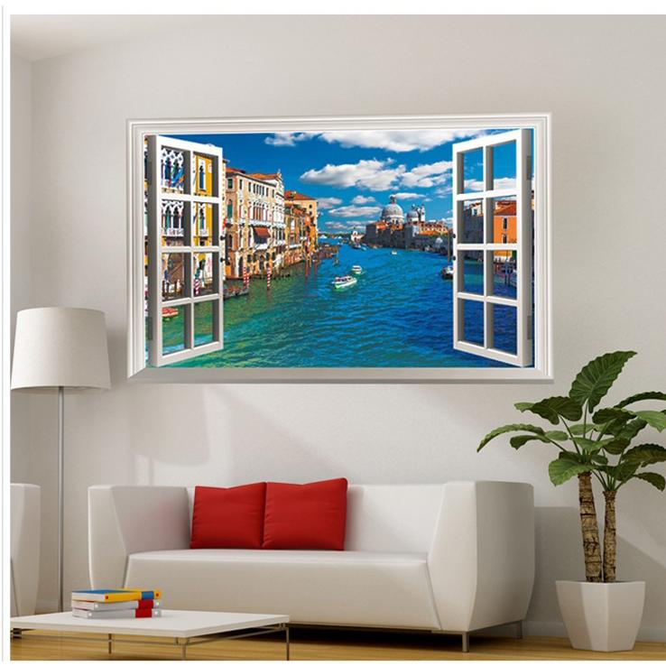 癒しの3D窓 ウォールステッカー 水の都 街並み 騙し絵 トリックアート