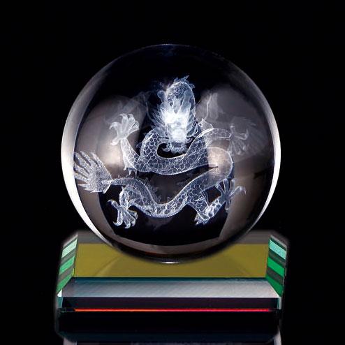 ドラゴン 3Dレーザー彫 縁起物 ガラス 置物/ 風水神龍 クリスタル
