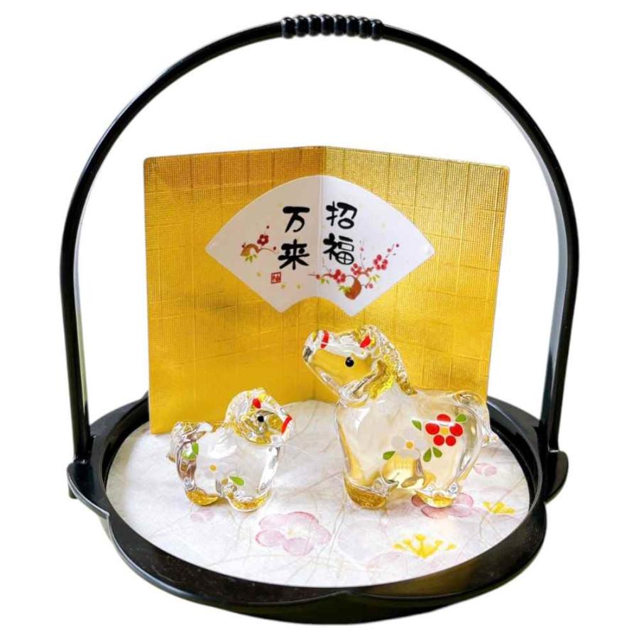 干支 午 ガラス 置物 馬 うま 2026年/ 金彩親子 盆飾り（中/小） /粗品