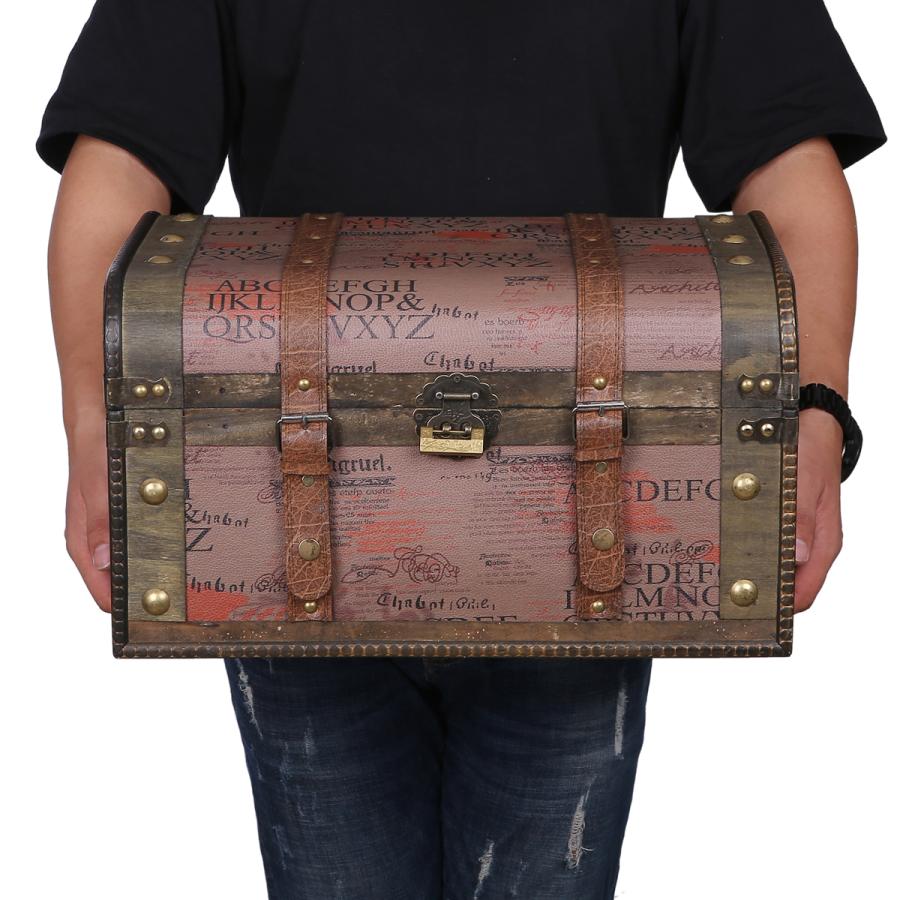 鍵付き アンティーク 宝箱 海賊 木箱 大サイズ （横幅約45cm） : e