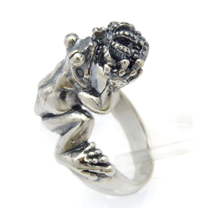銀の蛙と王冠の指輪 カエルの王さまリング シルバー925 銀 silver925