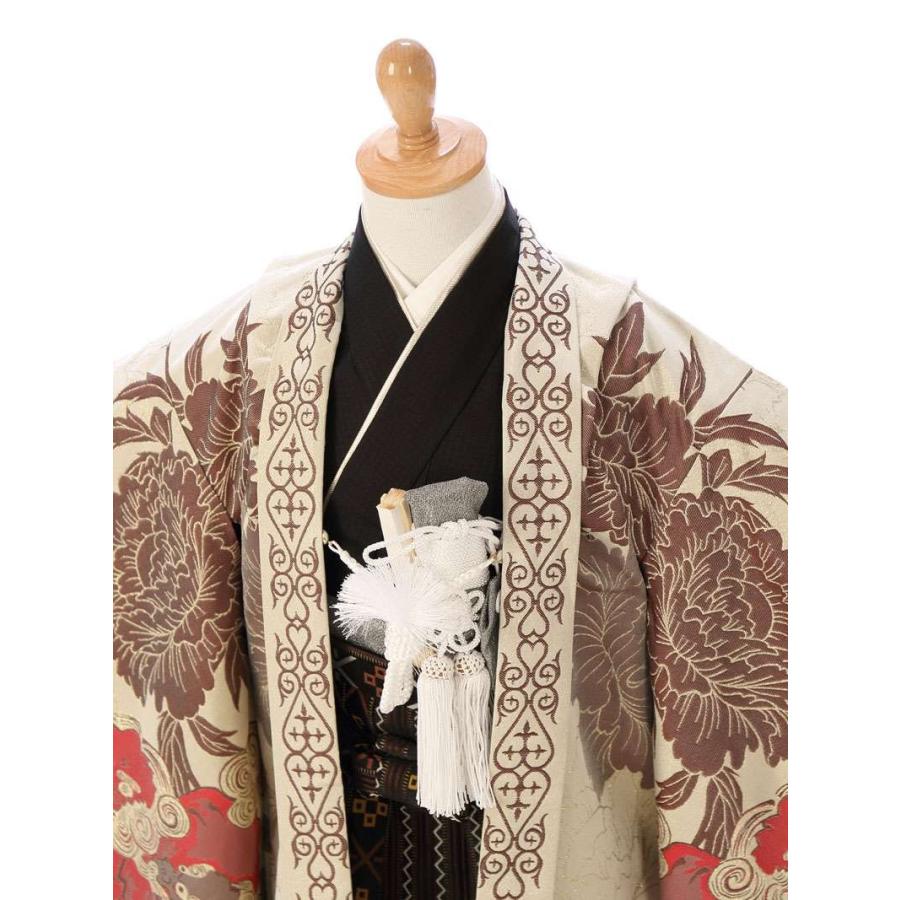 おりびと｜唐獅子牡丹柄の七五三着物レンタルフルセット（ベージュ系