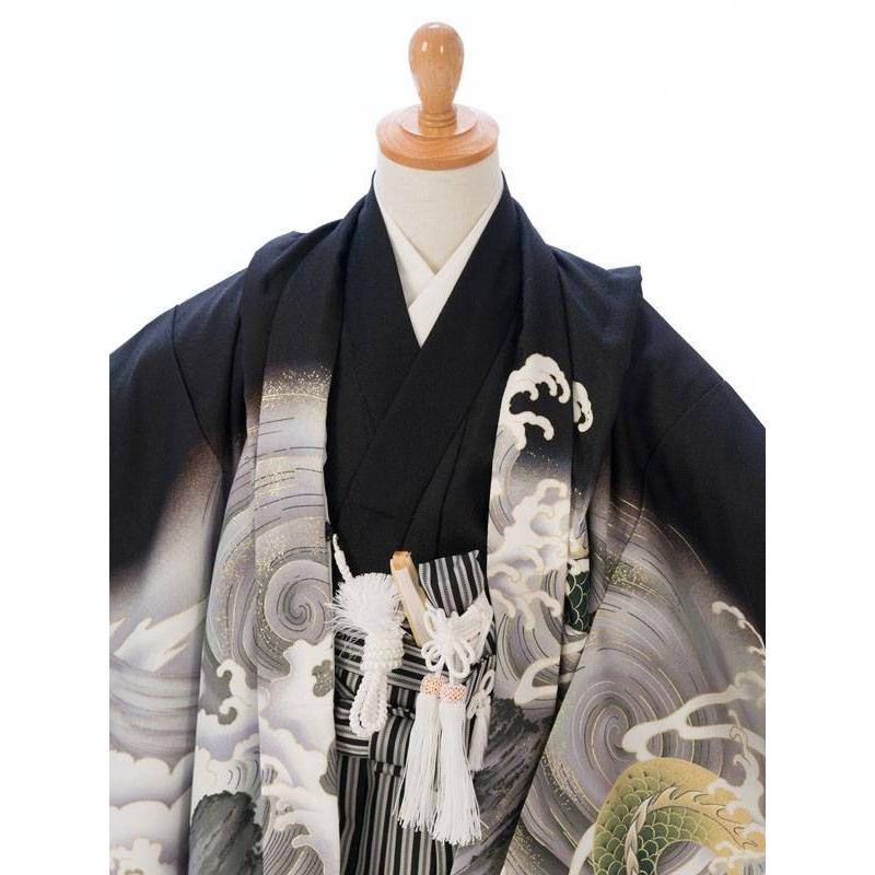 訳あり】着物 5歳 龍柄の七五三着物レンタルフルセット（ブラック系