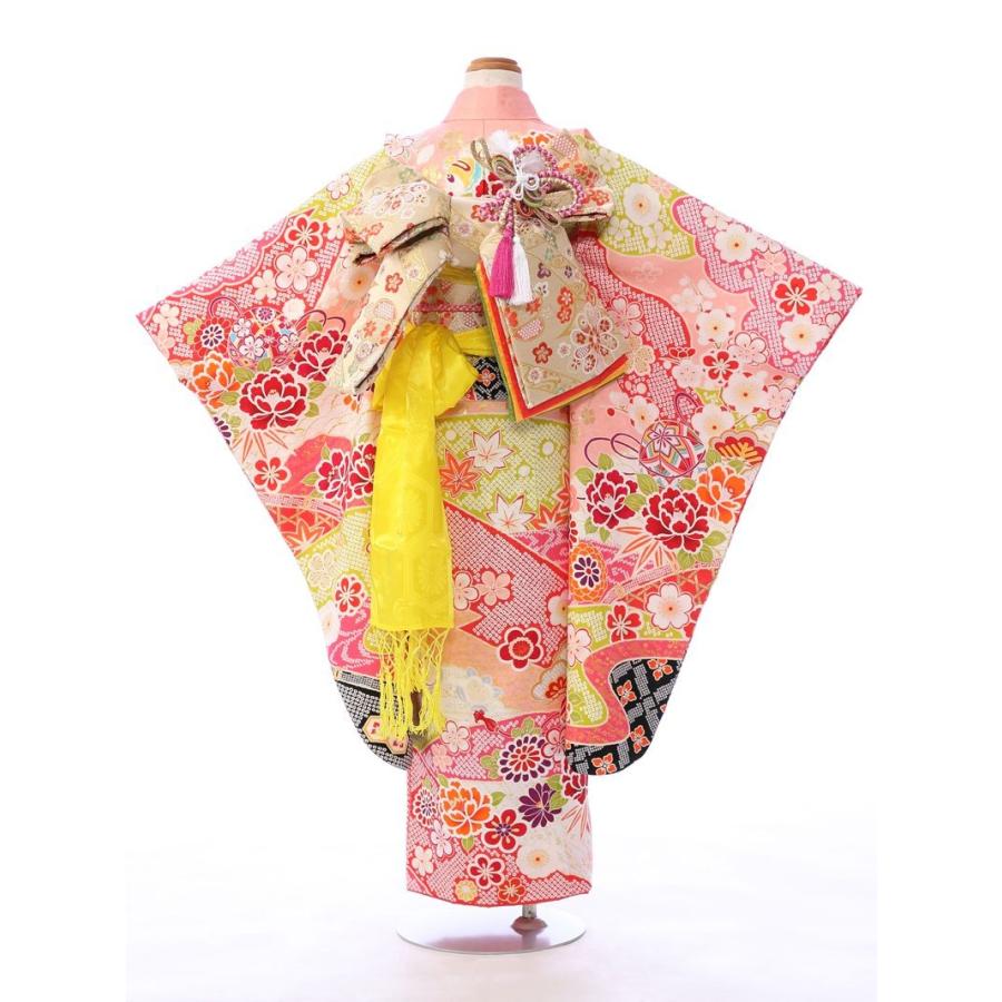 e-7-117 ピンク地 鹿の子 しぼり調 正絹 式部浪漫 7歳 女の子 七五三