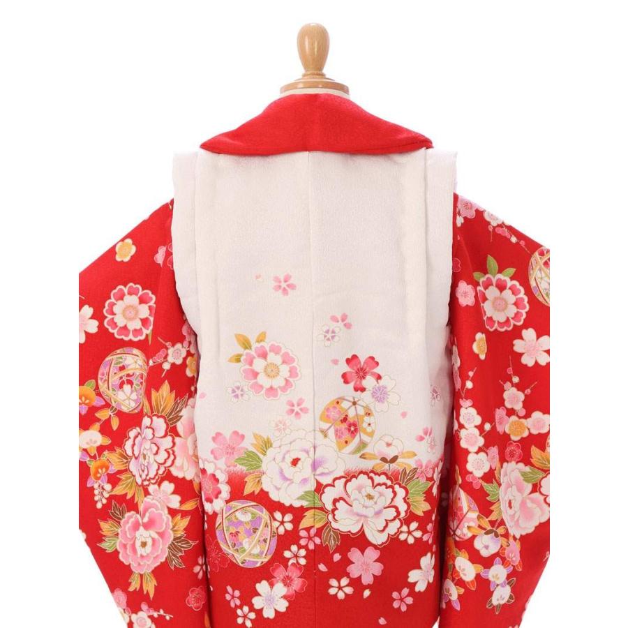 被布 四季花柄の七五三着物3歳 女の子(被布)フルセット（赤系