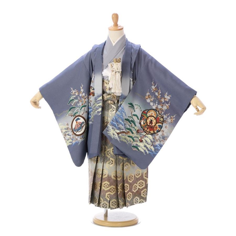 着物 5歳男の子 鷹柄の七五三着物レンタルフルセット(グレー系