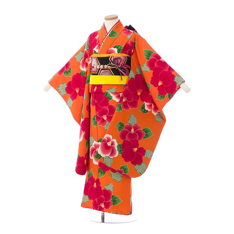 e-7-887 ブランド 花わらべ オレンジ-椿 七五三 7歳女の子 7歳 着物