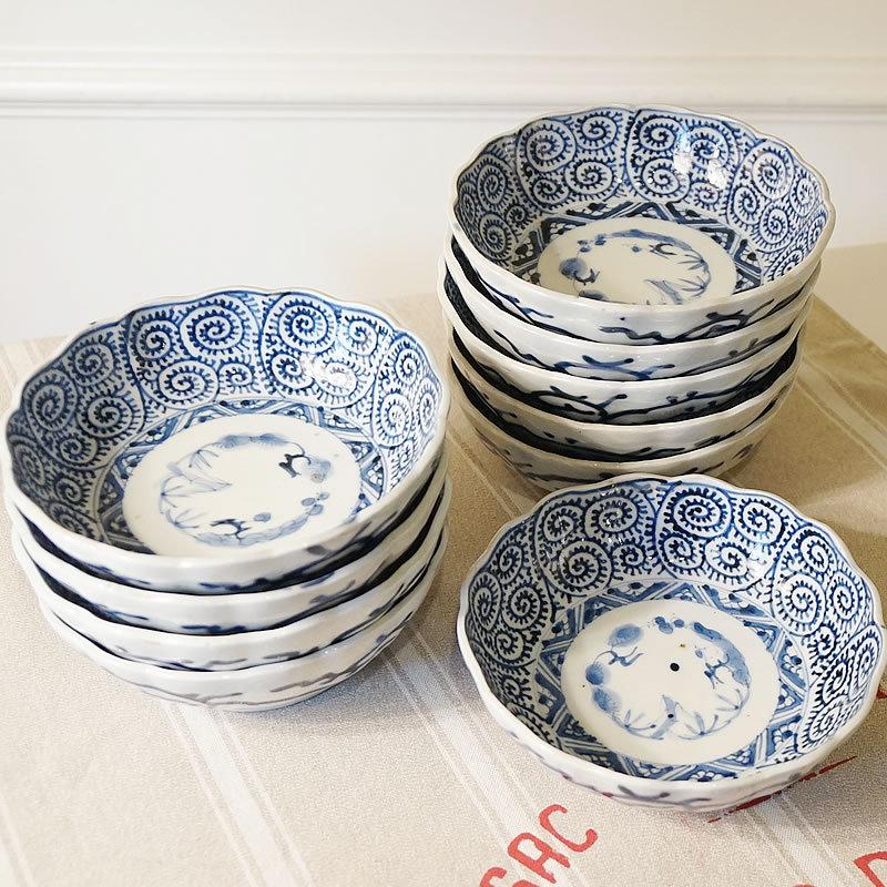 生活雑貨 ヴィンテージ 古伊万里 15cm 丸皿 蛸唐草文 10枚セット 送料