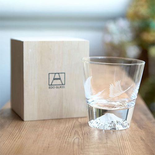 富士山グラス（ロックグラス/親子鶴） 田島硝子製造 正規品 ギフト 木
