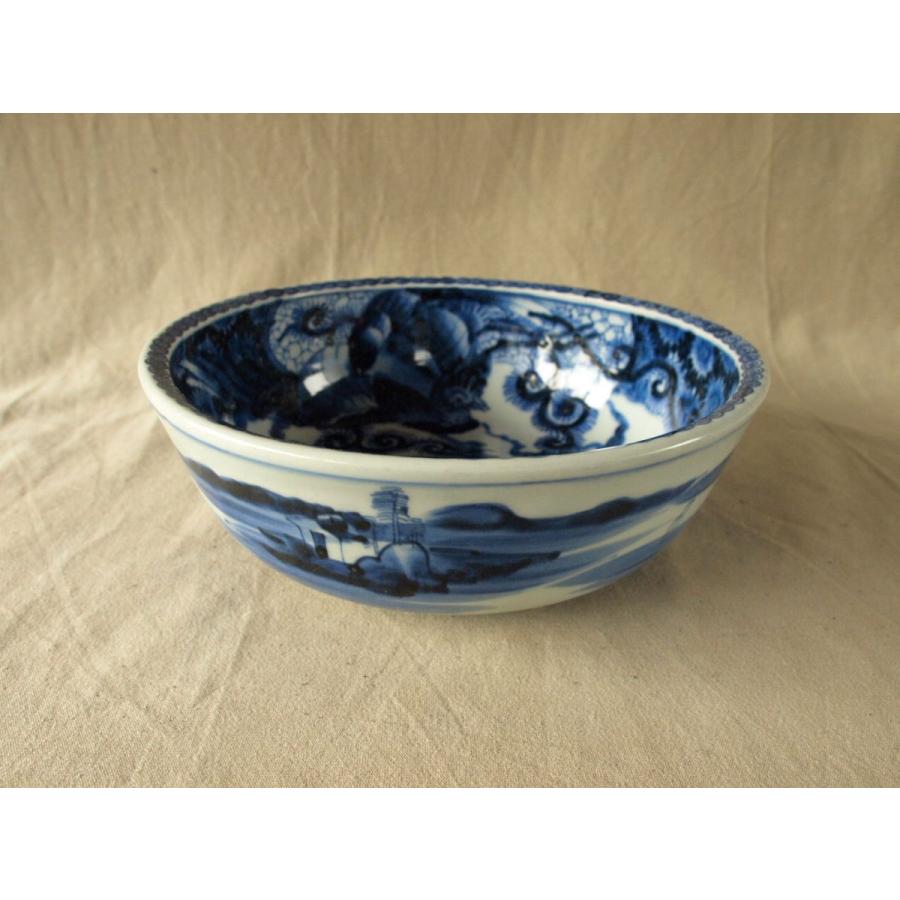 江戸時代 無傷 極上 鳳凰山水文染付古伊万里大鉢28cm 献上手古伊万里深