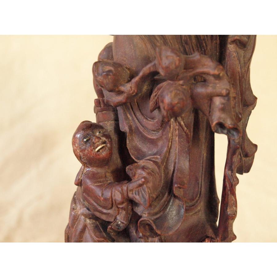清時代一木造 木彫福禄寿 童子置物26cm 招福 仙人 七福神 寿老人