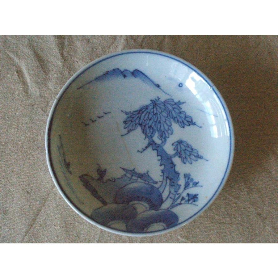 江戸時代 染付山水図 有田焼中皿16cm2枚 角福銘 古伊万里 吉祥 招福