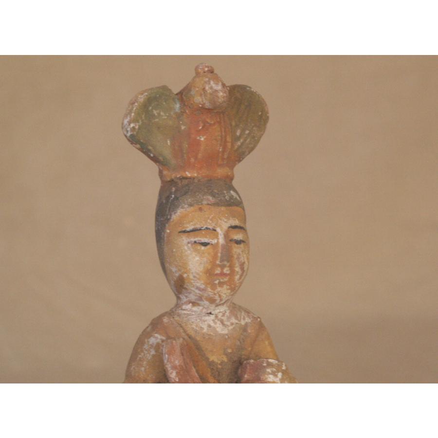 隋 唐時代 帯太鼓 楽器女傭15cm2体 加彩女子俑 女侍 添配 土偶 埴輪