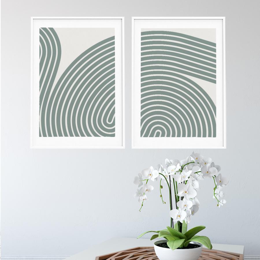 アートポスター 選べるデザイン ラインアート グリーン 緑 セージ 幾何