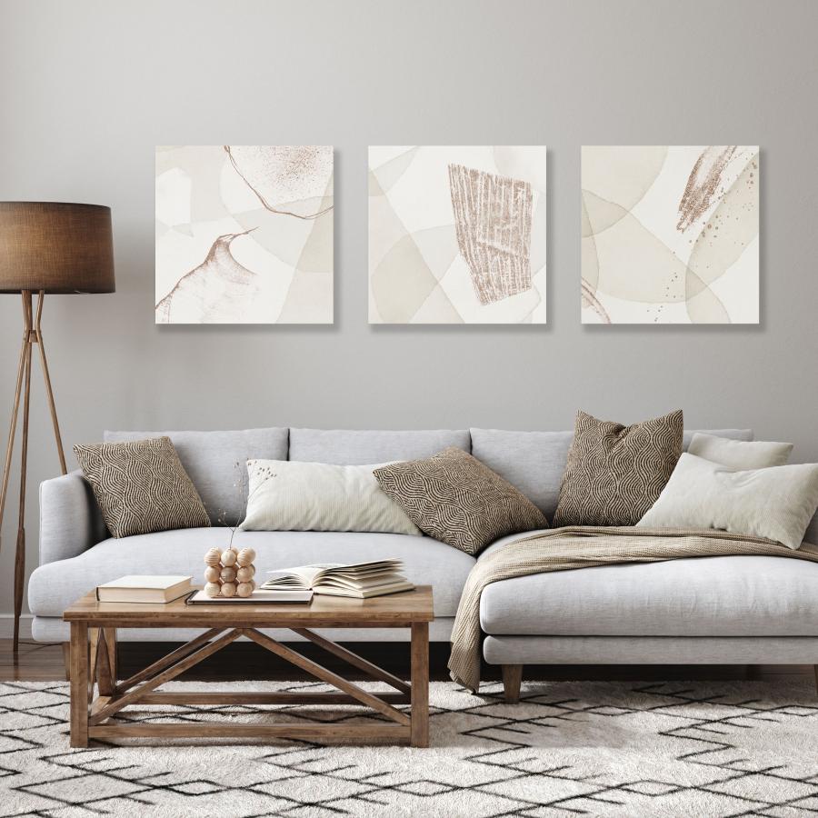 正方形キャンバスパネル グレーベージュ 抽象画 3枚セット 北欧