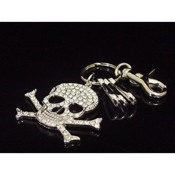 キーホルダー 骸骨 髑髏 スカル ドクロ ジルコニア シルバー ゴールド