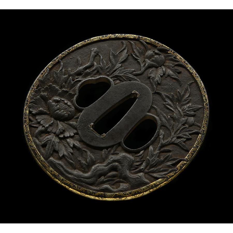 鍔・鐔 長州 牡丹図鍔【保存刀装具】刀装具 日本刀 刀剣 : 永楽堂