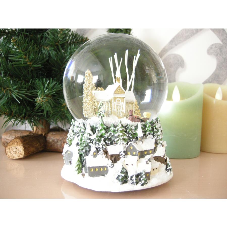 オルゴール付きスノードーム スノーヴィレッジゴールド 教会のスノー