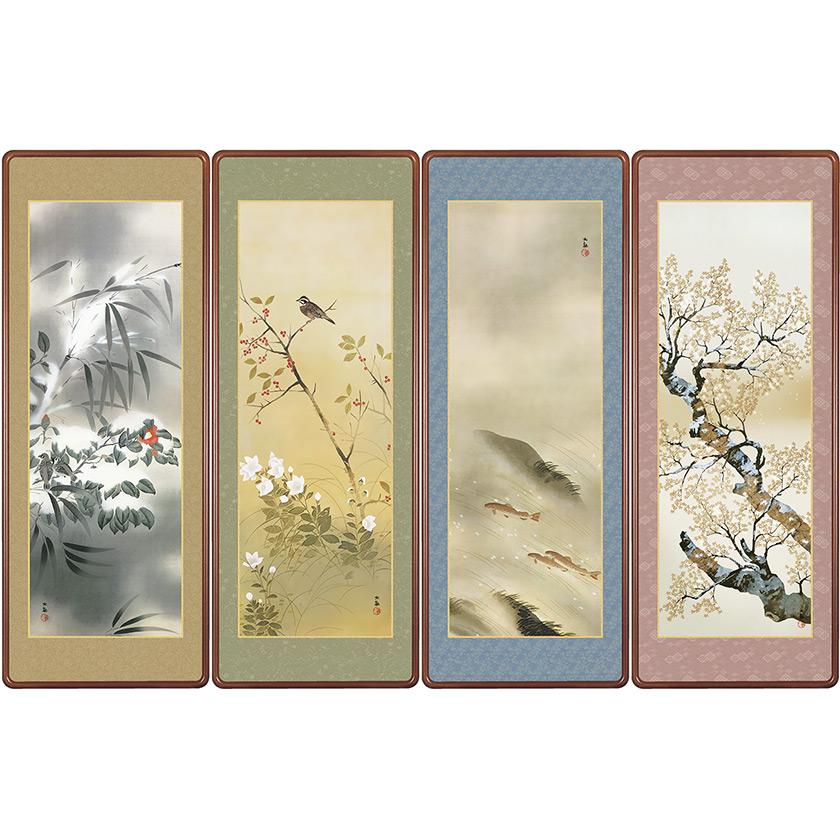 横山大観 作品 四季花鳥 高級額4点セット 複製画 - アートの友社