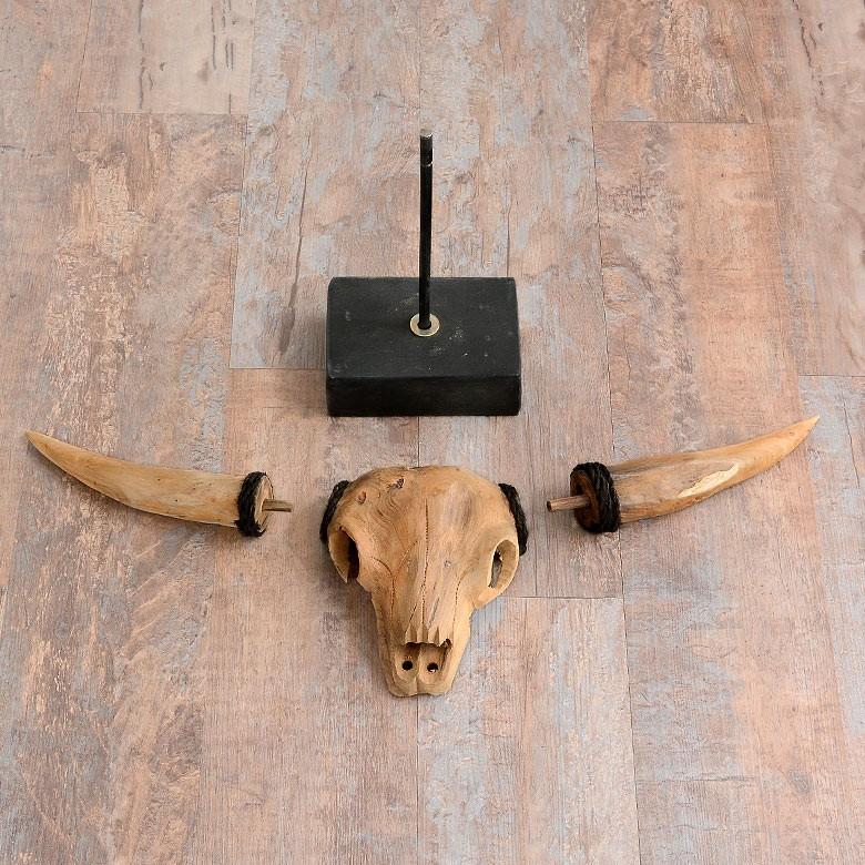 ハンティングトロフィー スタンド 壁掛け 水牛 インテリア 木製