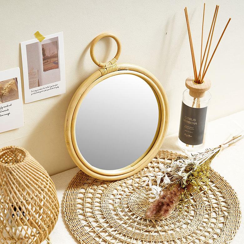 ELEMENTS ミラー 鏡 おしゃれ 壁掛け 立て掛け 卓上 ラタン かがみ 籐
