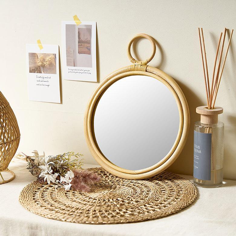 ELEMENTS ミラー 鏡 おしゃれ 壁掛け 立て掛け 卓上 ラタン かがみ 籐