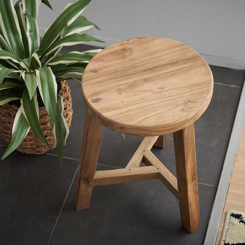 ELEMENTS スツール チーク ウッド 天然 木 製 ショート 古材 約 高さ