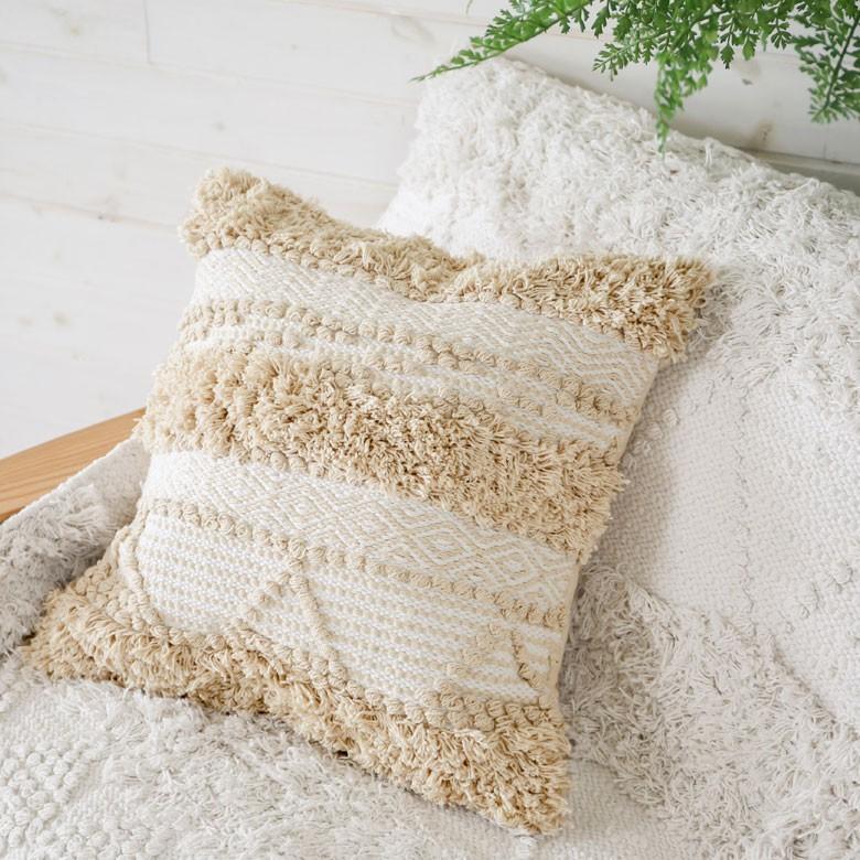 クッションカバー クッション ナチュラル ボヘミアン 45×45cm ホワイト