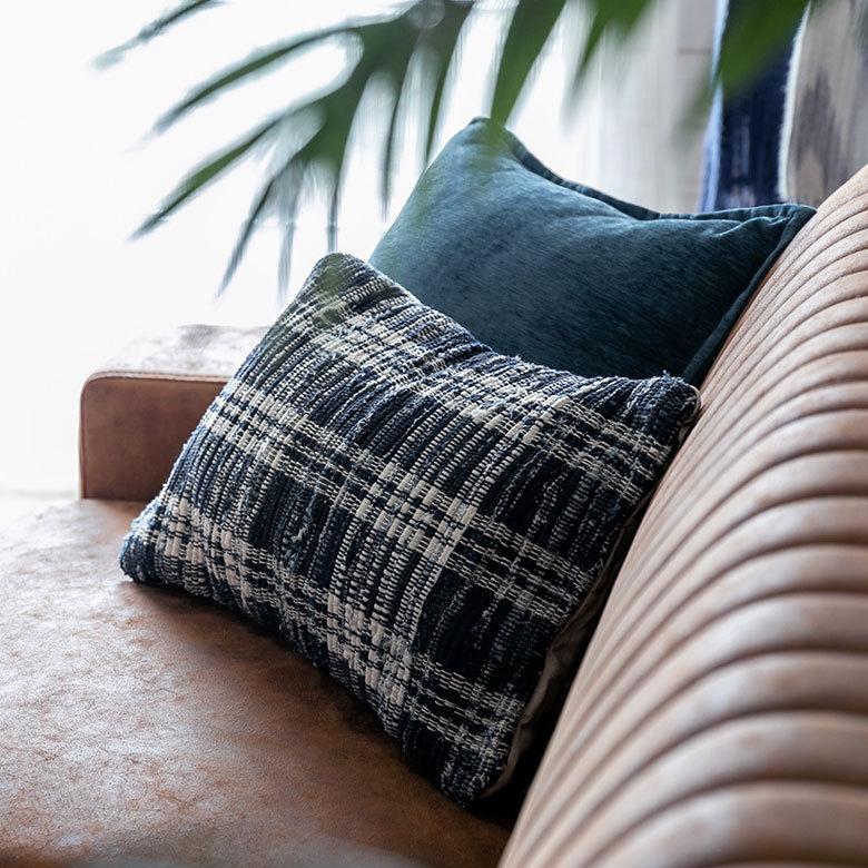 クッションカバー デニム 30×50cm チェック柄 長方形 横長 クッション