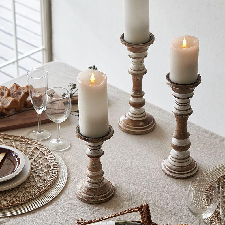 ELEMENTS キャンドルスタンド ホワイトウォッシュ 木製 ラウンド型 M