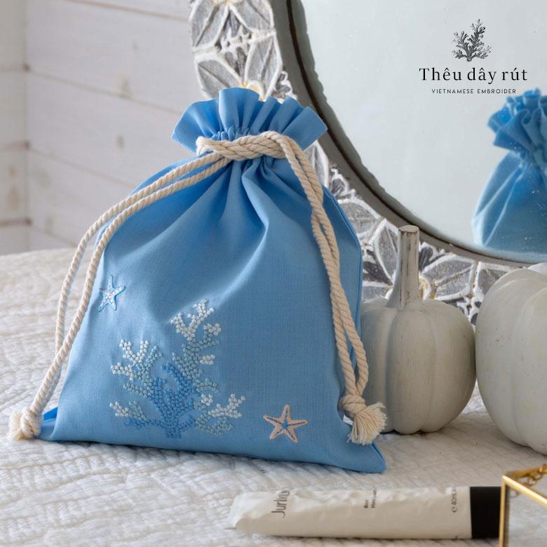 巾着袋 Mサイズ ベトナム 刺繍 オリジナル ポーチ ベトナム雑貨 ギフト