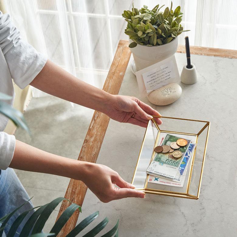 ELEMENTS キャッシュ トレー ケース トレイ つり銭 ガラス 真鍮