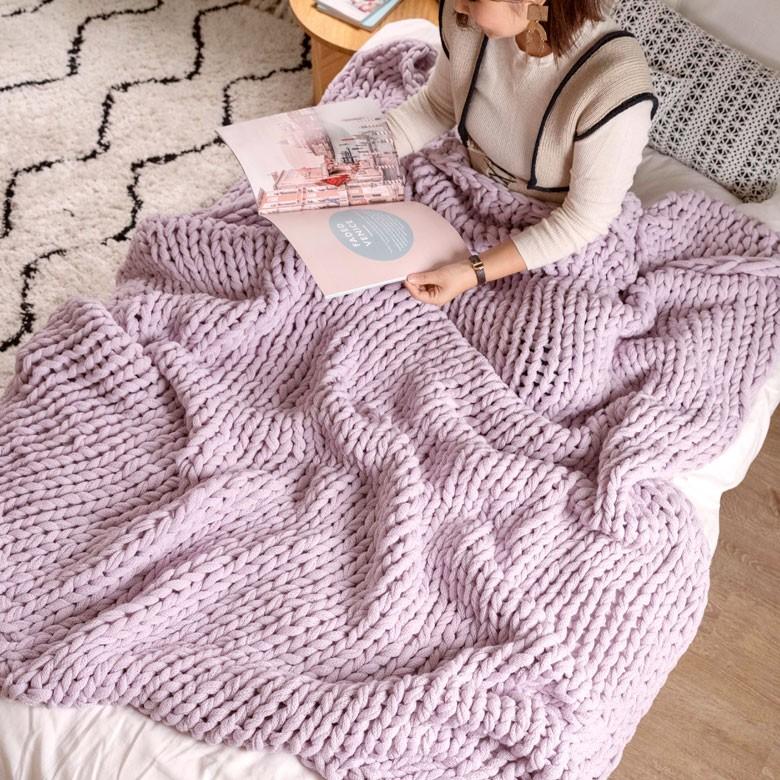 ブランケット 膝掛け ひざ掛け 約140×200cm 大判 ラベンダーピンク