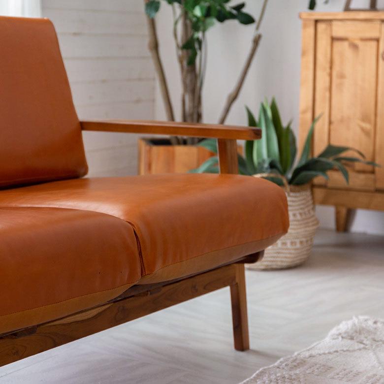 東谷 ソファ 2人掛け 2P 本革 木 幅 125cm キャメル ブラウン レザー