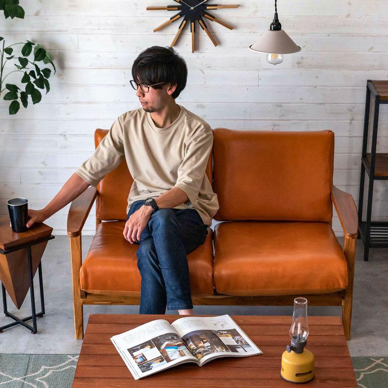 東谷 ソファ 2人掛け 2P 本革 木 幅 125cm キャメル ブラウン レザー