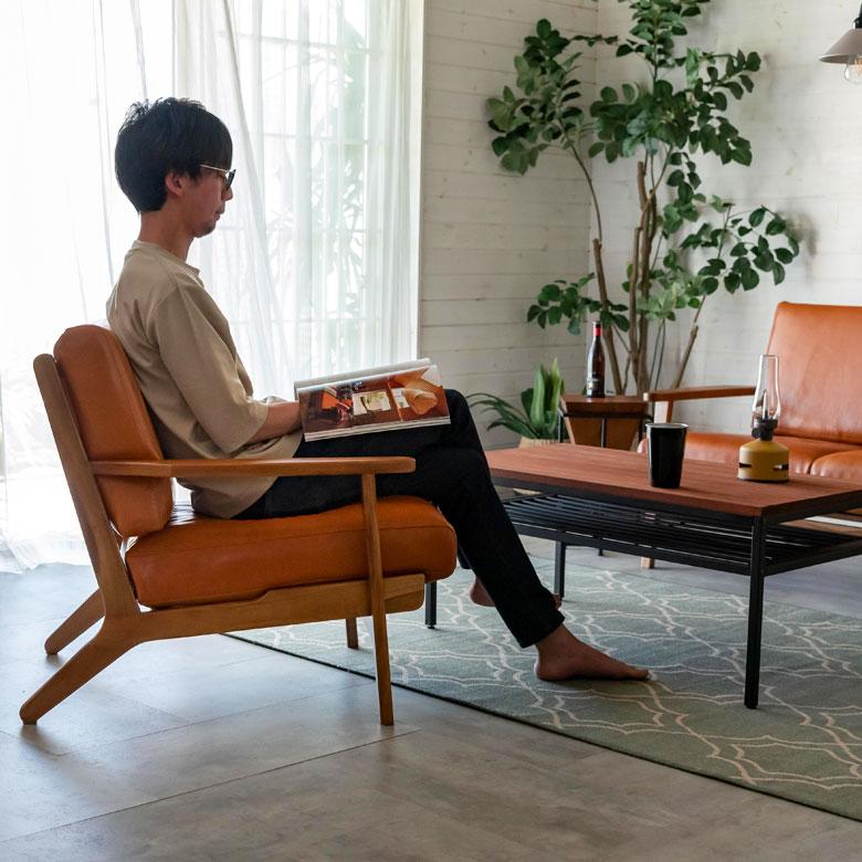 東谷 ソファ 1人掛け 1P 本革 木 幅 69cm キャメル ブラウン レザー