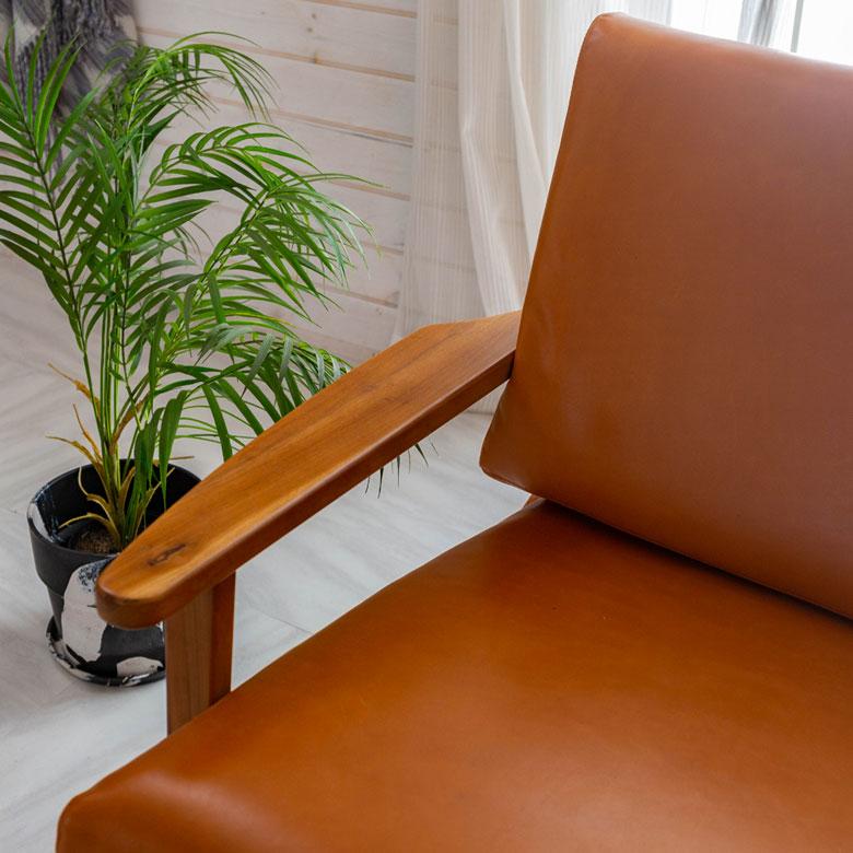 東谷 ソファ 1人掛け 1P 本革 木 幅 69cm キャメル ブラウン レザー