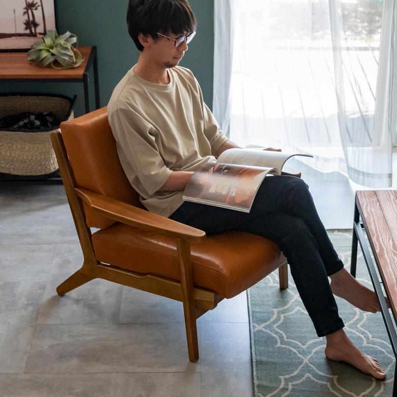 東谷 ソファ 1人掛け 1P 本革 木 幅 69cm キャメル ブラウン レザー