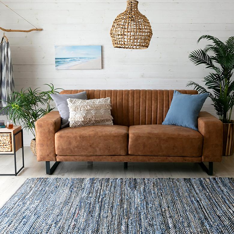 東谷 ソファ 3人 2人 掛け ブラウン 合皮 フェイクレザー 合成皮革