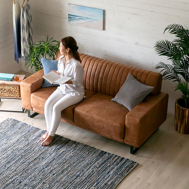 東谷 ソファ 3人 2人 掛け ブラウン 合皮 フェイクレザー 合成皮革