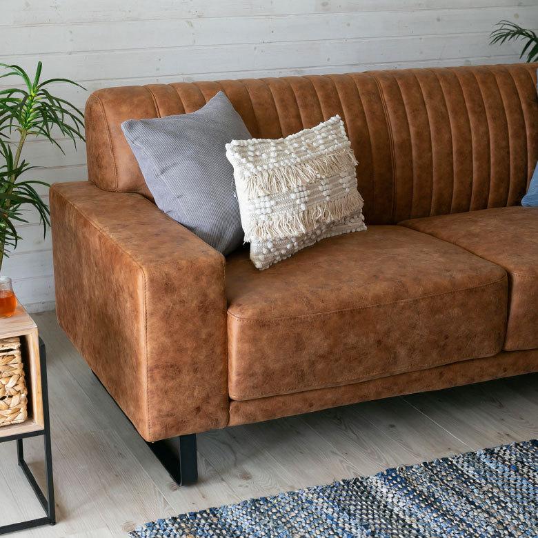 東谷 ソファ 3人 2人 掛け ブラウン 合皮 フェイクレザー 合成皮革