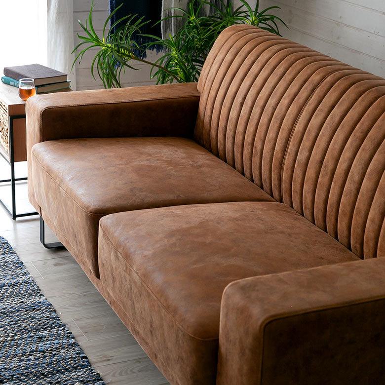 東谷 ソファ 3人 2人 掛け ブラウン 合皮 フェイクレザー 合成皮革