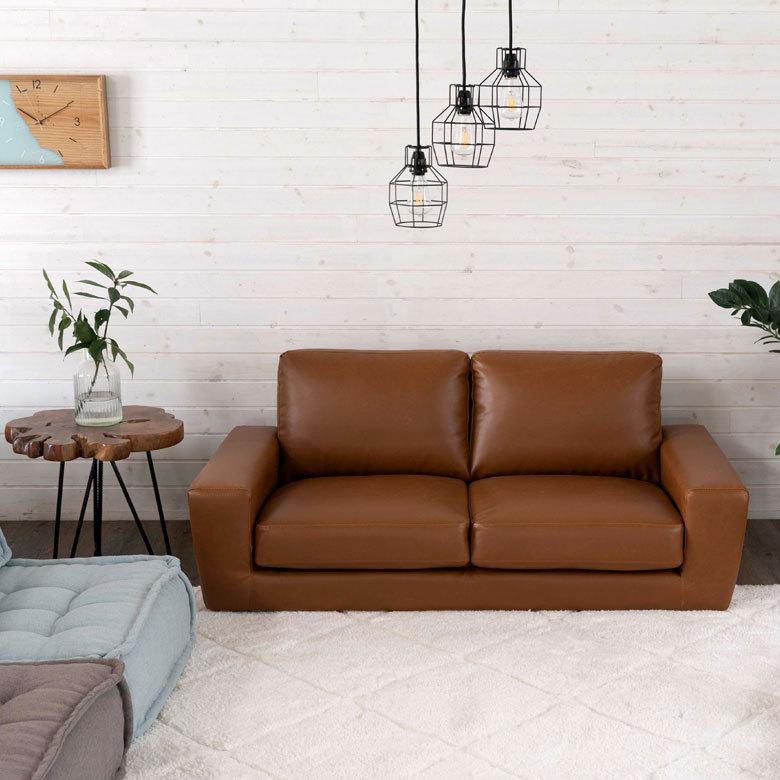 ソファ 2人掛けソファー 脚付き 合皮 レザー ポケットコイル ブラウン