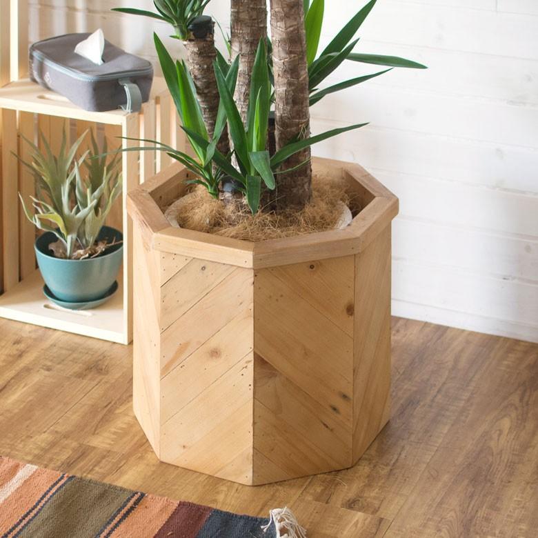 プランターカバー 木製 八角形 L 植木鉢カバー 大型 プランツボックス