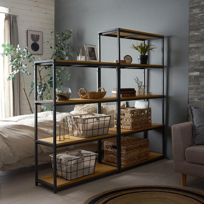 ELEMENTS オープン ラック 幅84cm 4段 無垢 木製 ウッド Hus ヒュース