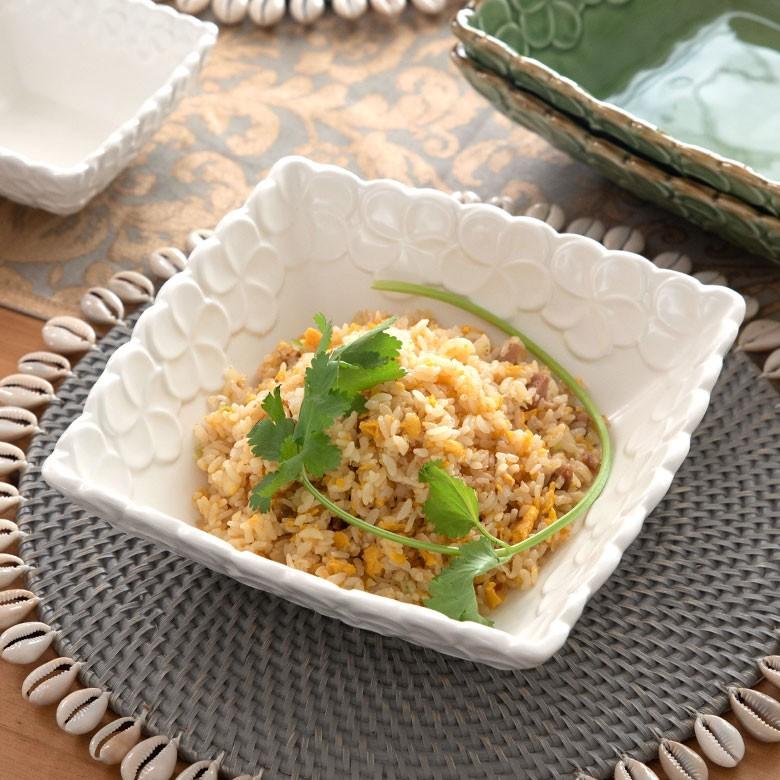 深皿 角皿 陶器 正方形 約21cm角 ボウル 食器 和食器 プルメリア